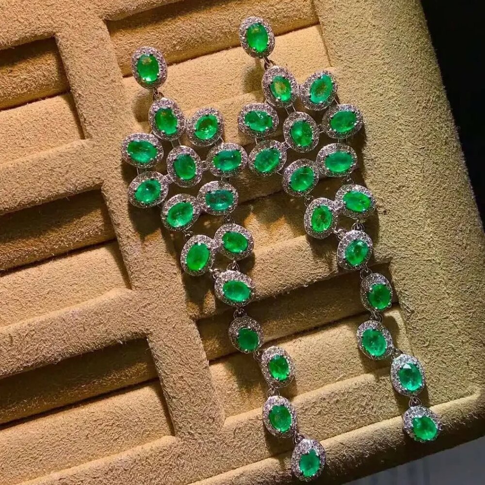 Natural Emerald 925 Silver fashion Earrings